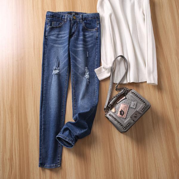 デニムパンツ レディース デニム ストレート カジュアル アンクル丈 クラッシュ 女性 ジーンズ デ...