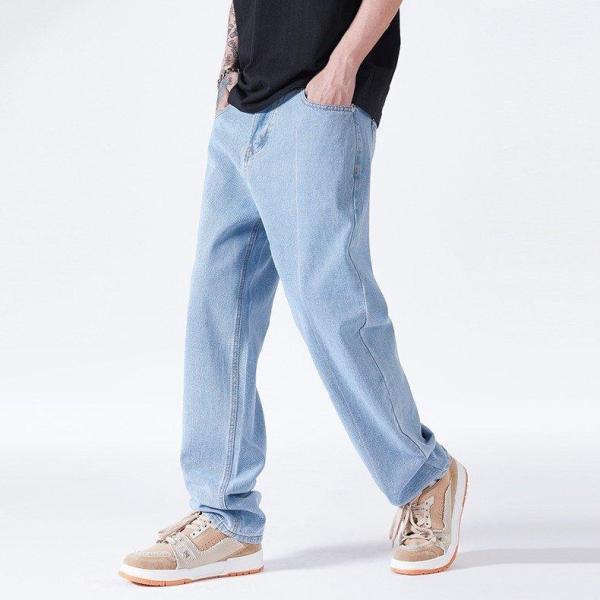 ワイドパンツ ジーンズ 無地 メンズ ロング丈 おしゃれ 長め ストレート ゆったり ストリート系 ...