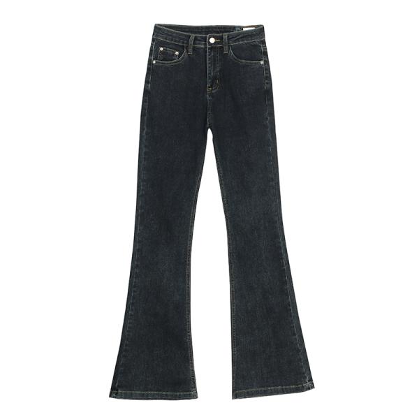 フレアパンツ ジーンズ レディース デニムパンツ ロング ウォッシュ加工 パンツ 後ろデザイン ユー...