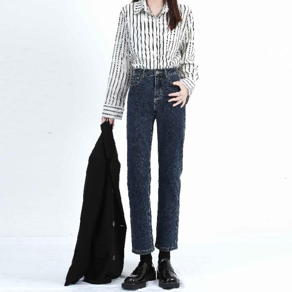 デニムパンツ レディース 細身 無地 ストレート きれいめ ストレッチ おしゃれ ハイライズ 美脚効...