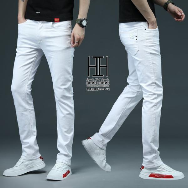 スキニーデニム ホワイトジーンズ デニムパンツ メンズ ジーンズ ビジネス ストレッチ ホワイト 白...