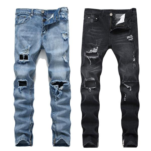 ジーンズ メンズ ストレッチ デニムパンツ スキニー 伸縮 アンクル丈 ダメージ加工