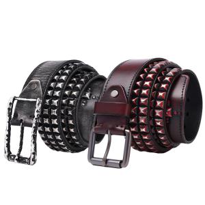 ベルト メンズ 鋲 スタッズベルト 3連 革 鋲ベルト 皮 牛革 本革 レザー ウィンテージ ビンテ...