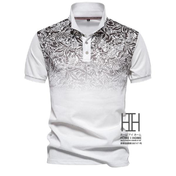 柄シャツ ポロシャツ メンズ 半袖 大きいサイズ ボタンダウン ゴルフ 立ち襟 プリント グラデーシ...