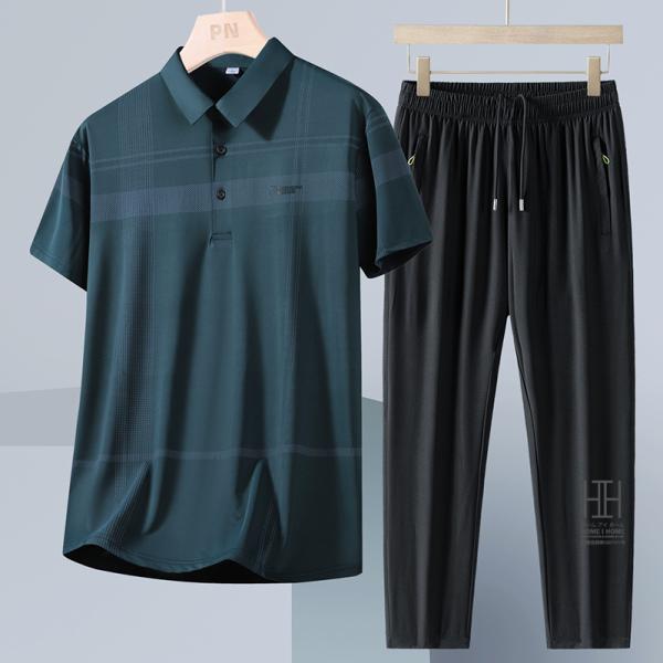 ゴルフウェア 上下セット 半袖ポロ イージーパンツ メンズ ゴムウェスト ジャージ セットアップ ド...