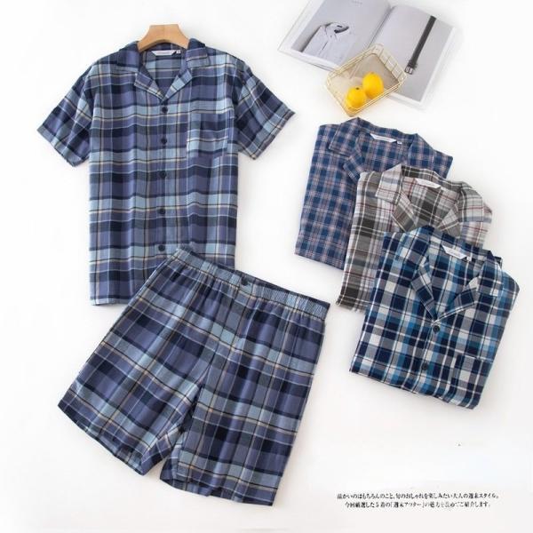 パジャマ ルームウエア 男性 メンズ 半袖 チェック柄 ハーフパンツ セットアップ ゆったり ソフト...