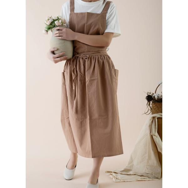 ワンピースエプロン おしゃれ ワンピース 防水加工 ドレス カフェ ポケット付き シンプル 無地 前...