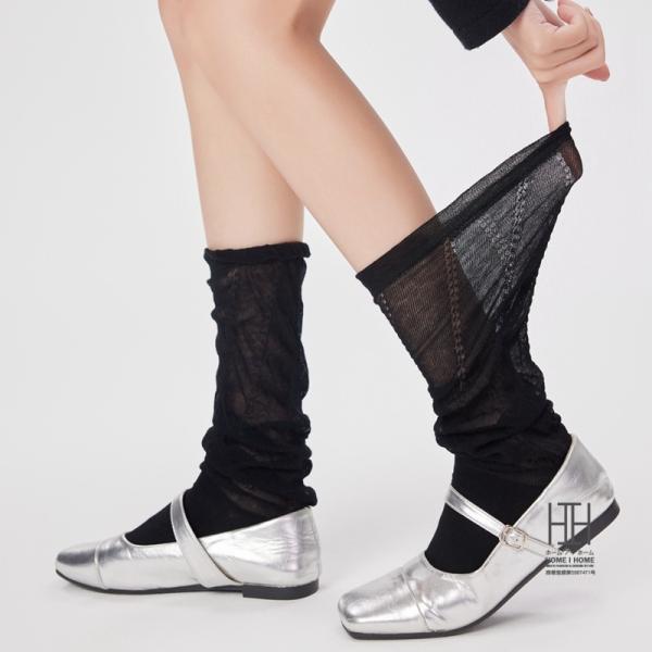 たるみソックス ハイソックス 靴下 レディース 綿 可愛い 薄手 透け感 レース 網タイツ風 セクシ...
