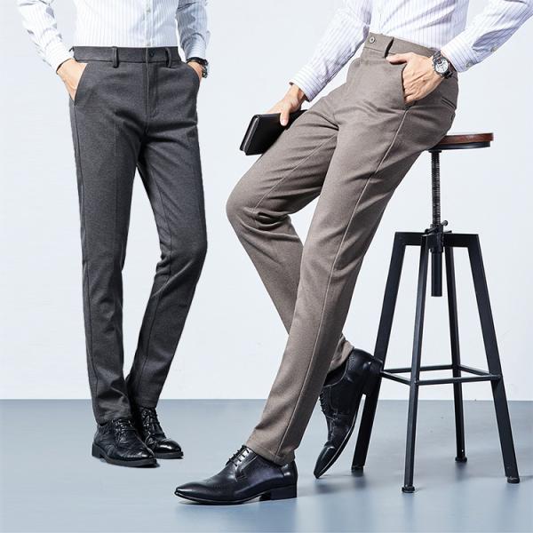 ビジネススラックス ノータック メンズ ロング 無地 ストレッチ シンプル 紳士 スリム 細身 洗え...