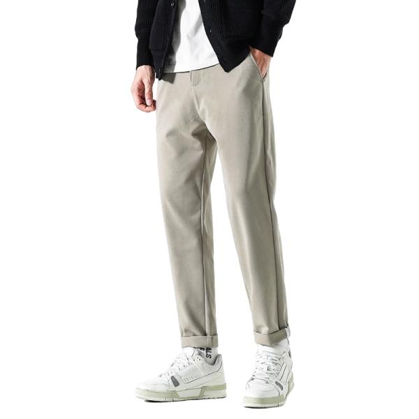 メンズ チノパン スリム ストレート ロング丈 無地 シンプル ひんやり 夏 カジュアルパンツ ロン...
