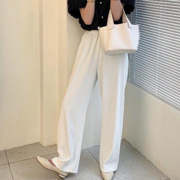 ワイドパンツ レディース 夏 薄手 涼しい ゴム留め 体型カバー シンプル ロング カジュアルパンツ...