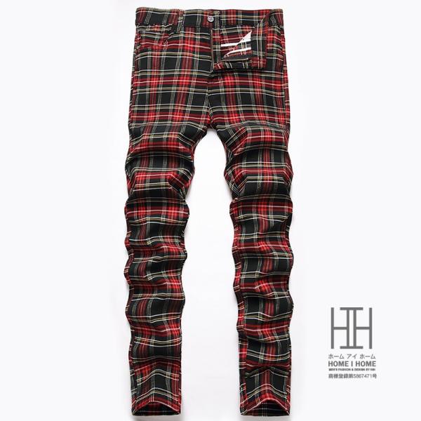 ストレッチパンツ メンズ チノパン チェック柄 紳士服 スリムチノパン ストレッチ 細身 スーツビジ...