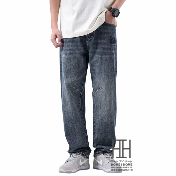 デニムパンツ メンズ ワイド ジーンズ メンズ ストレート 大きいサイズ 英文字刺繍入り おしゃれ ...