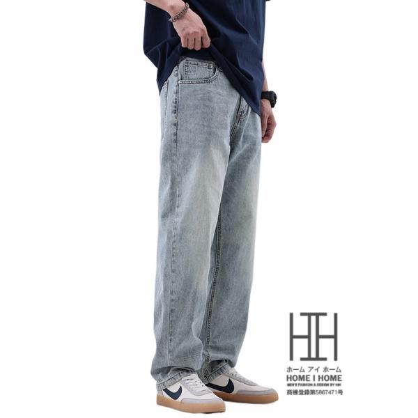 デニムパンツ メンズ ストレート ワイド ジーンズ メンズ ワンポイント 大きいサイズ ユーズド加工...