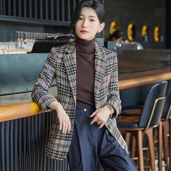 テーラード レディース ツイード テーラードジャケット チェック 女性 スリムシルエット キレイめ ...