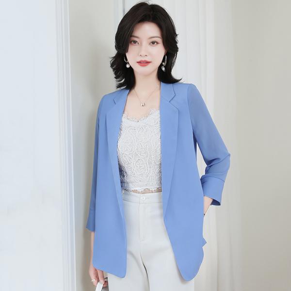 テーラードジャケット テーラード シフォン レディース 7分袖 スリット スリムシルエット 無地 女...