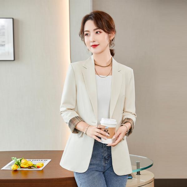 レディース ジャケット 裾切り替えデザイン テーラードジャケット 差し色 九分袖 Vネック ショート...