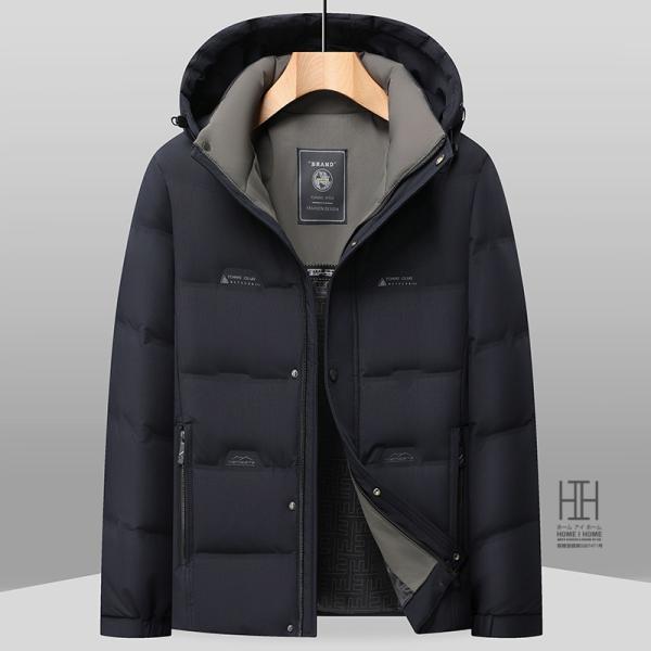 ダウンジャケット メンズ おしゃれ 脱着式フード 防寒着 リアルダウン ボリュームネック シンプル ...