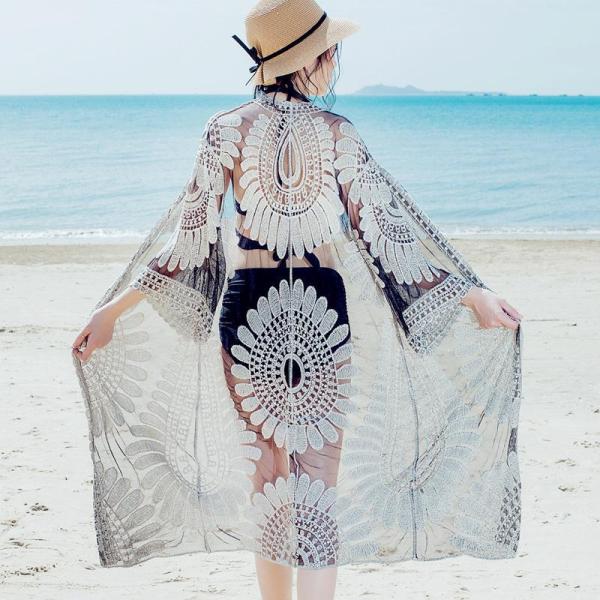 ラッシュガード ロング丈 お洒落な 水着の上に着る 編み ワンピース レース レデイーズ 婦人服 女...