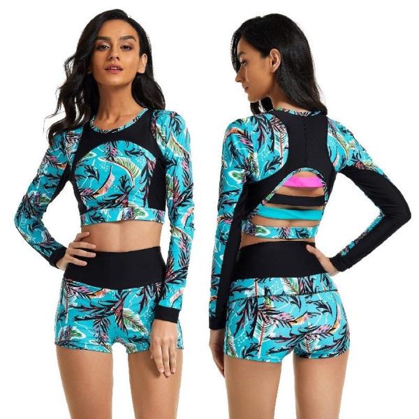 水着セット 上下セット 長袖トップス レディース 体型カバー水着 柄物 日焼け防止水陸両用 水泳 海...