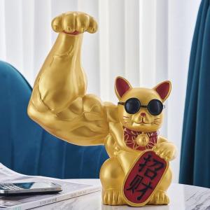 ゴールド 招き猫 サングラス付き 招財 筋肉 招き猫 面白い おもしろ 景品 筋肉グッズ 開運 置き物 マッチョ