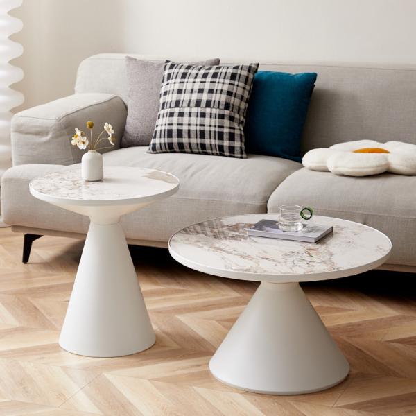 サイドテーブル シンプル コンパクト 大理石調  直径 50cm おしゃれ かわいい コーヒーテーブ...