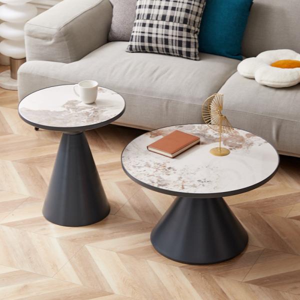 サイドテーブル シンプル コンパクト 大理石調 直径 75cm おしゃれ かわいい コーヒーテーブル...