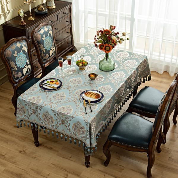 テーブルクロス ヨーロッパ ロココ 140cm 240cm 220cm ブルー 高級感 ゴージャス ...