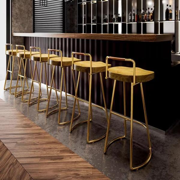 バースツール メタルベース 木目 ゴールド ホテルライク ダイニングスツール 無垢材 ローバック お...