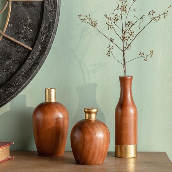 花瓶 レトロ 木製 ゴールド フラワーベース インテリア プレゼント インテリア お洒落 ナチュラル...