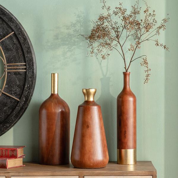 花瓶 ゴールド 塗装 フラワーアレンジメント 装飾品 レトロ 木製 結婚式 木目調 フラワーベース ...