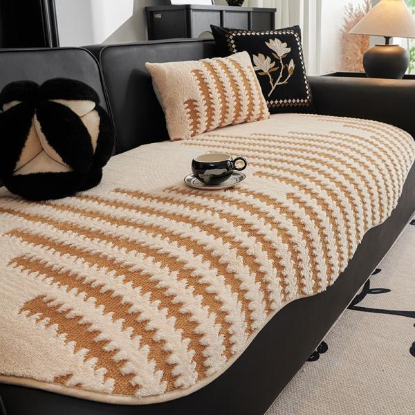 ソファーカバー 90cm×260cm 90cm×280cm 高級感 シュウベルベット ボーダー ブラ...