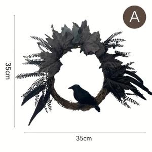 リース カラス 花 羽 黒薔薇 おしゃれ かわ...の詳細画像4