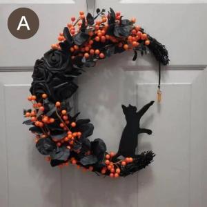 リース 黒猫 花 木の実 黒薔薇 おしゃれ か...の詳細画像2