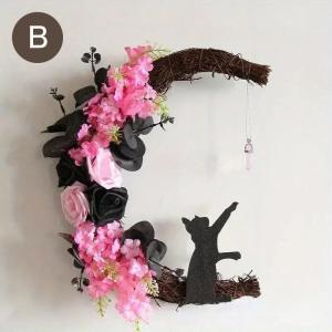 リース 黒猫 花 木の実 黒薔薇 おしゃれ か...の詳細画像4