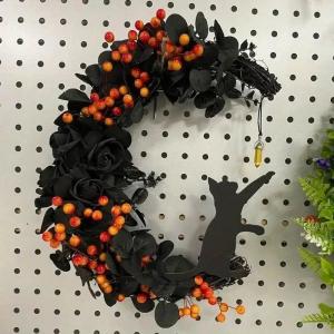 リース 黒猫 花 木の実 黒薔薇 おしゃれ か...の詳細画像1
