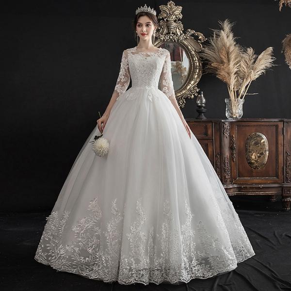 ウェディングドレス 小さいサイズ 白 ホワイト 姫系 Aライン 結婚式 パーティー 謝恩会 ロング ...