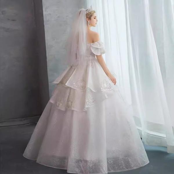 ウェディングドレス 大きいサイズ ホワイト 白 オフショルダー レース 紐タイプ 結婚式 刺繍 S ...