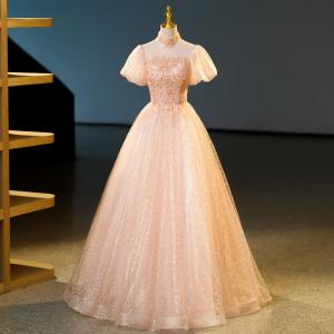 パーティドレス イブニングドレス オレンジ 花 透け感 ワンピース 大きいサイズ 結婚式 ロング丈 謝恩会 チューブトップ S M L XL LL 2XL XXL 3XL XXXL