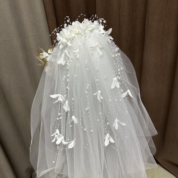 ウェディングベール ベール ホワイト 白 パール 花 フラワー 結婚式 花嫁 二次会 パーティー ウ...