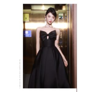 ナイトドレス パーティドレス 黒 リボン ブラ...の詳細画像3