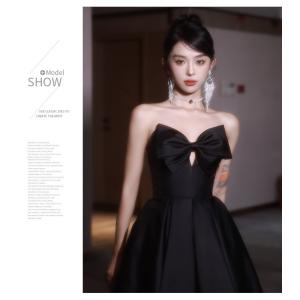 ナイトドレス パーティドレス 黒 リボン ブラ...の詳細画像4