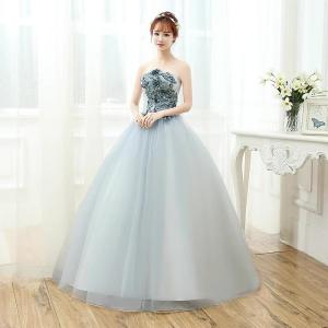 ナイトドレス パーティドレス グレー 花 フラワー ドレス 袖なし チューブトップ 謝恩会 結婚式 大きいサイズ S M L XL LL 2XL XXL 3XL XXXL 発表会 パーティー