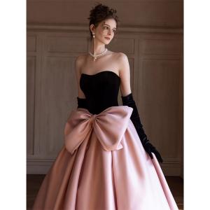 パーティドレス ピンク ブラック 黒 ナイトド...の詳細画像1