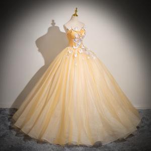 パーティドレス ナイトドレス イエロー 黄 蝶...の詳細画像3
