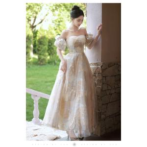 ナイトドレス パーティドレス シャンパン 袖な...の詳細画像4