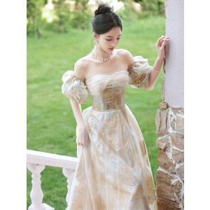 ナイトドレス パーティドレス シャンパン 袖な...の詳細画像2