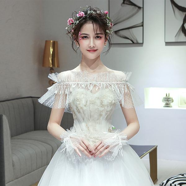 ショール ウェディングショール スリーブ 3点セット ドット  白 ウェディング ホワイト 結婚式 ...