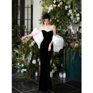 パーティードレス ナイトドレス ブラック シンプル ドレス チューブトップ 結婚式 大きいサイズ 謝恩会 XS S M L XL LL 2XL XXL 3XL XXXL パーティー