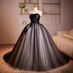 ドレス パーティードレス イブニングドレス ブラック 黒 チューブトップ 大きいサイズ レース 結婚式 パーティー 謝恩会 ロングドレス XS S M L XL LL 2XL XXL